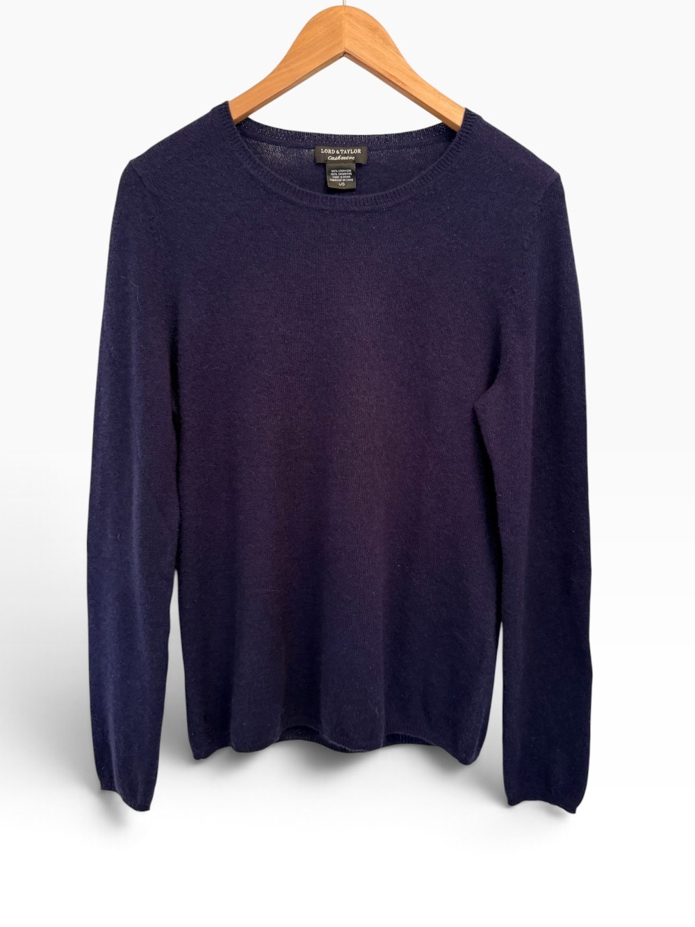 Lord & Taylor Crew Neck Cashmere Long Sleeve Navy Blue Sweater Large
